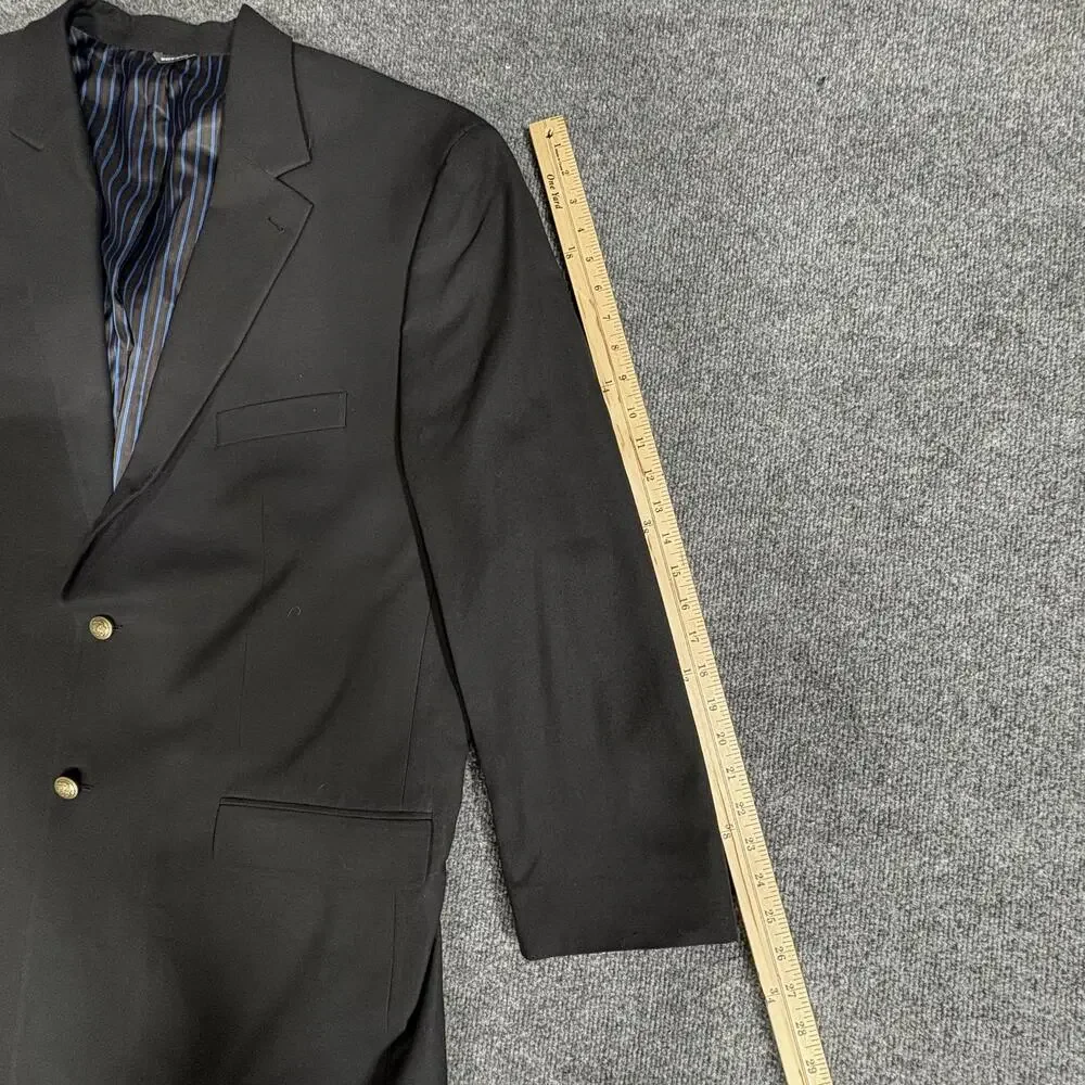 GS Blazer Mens 50 Long Black 2 Button Gold Tone Buttons Lined Jacket Sport Coat